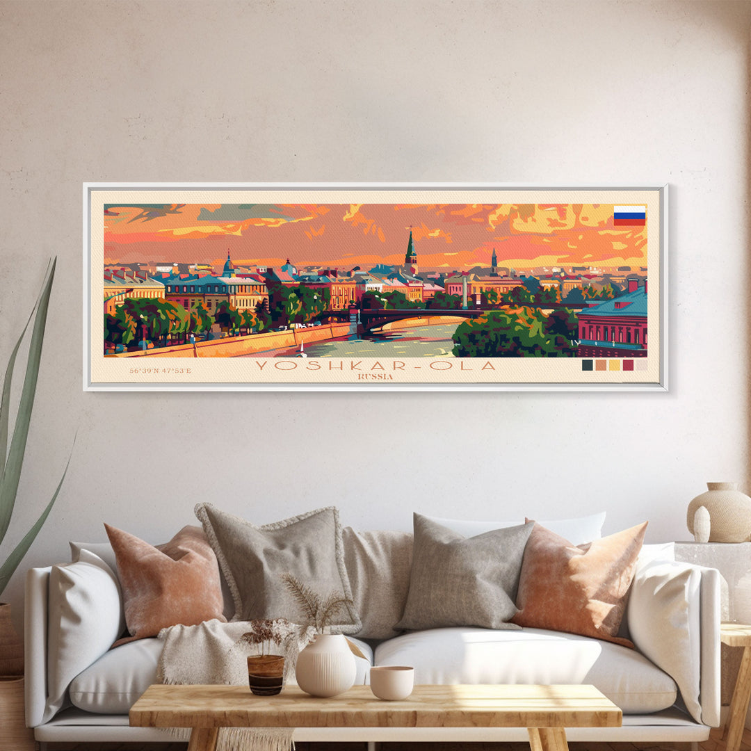 Yoshkar Ola Russia Panoramic Travel Poster, Framed Canvas Print or Metal Wall Art, Travel Art, Home Decor, Panoramic Painting, Midcentury Art