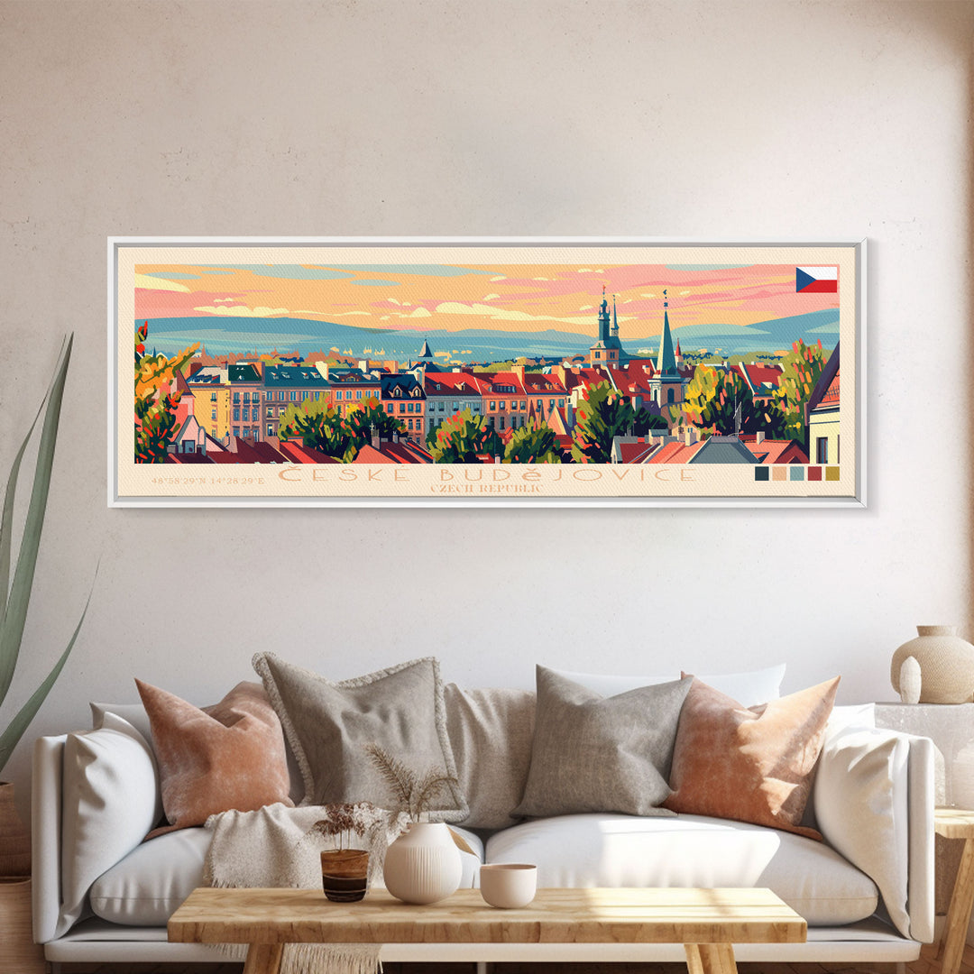 Ceske Budejovice Czech Wall Art, Panoramic Travel Poster, Panoramic Framed Canvas Print, City Wall Art, Wall Hanging Home Decor, Travel Art