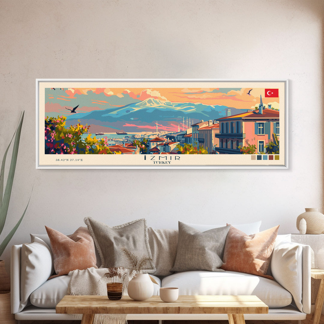 Izmir Turkey Travel Print Wall Art, Panoramic City Art, Travel Art, Wall Decor, Vacation Gift, Framed Canvas Print Or Metal Art