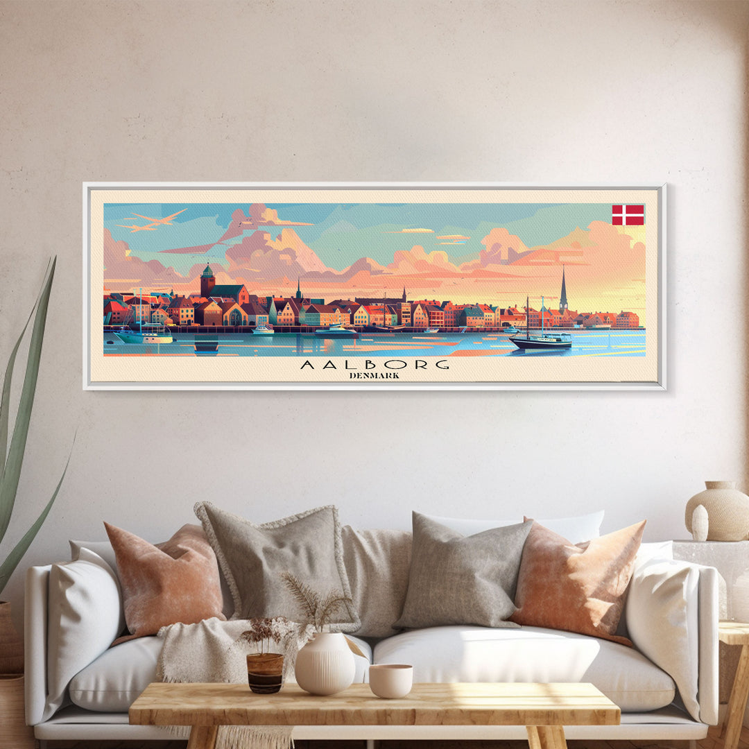 Aalborg Denmark Wall Art, Panoramic Travel Poster, Panoramic Framed Canvas Print, City Wall Art, Wall Hanging Home Decor, Travel Art