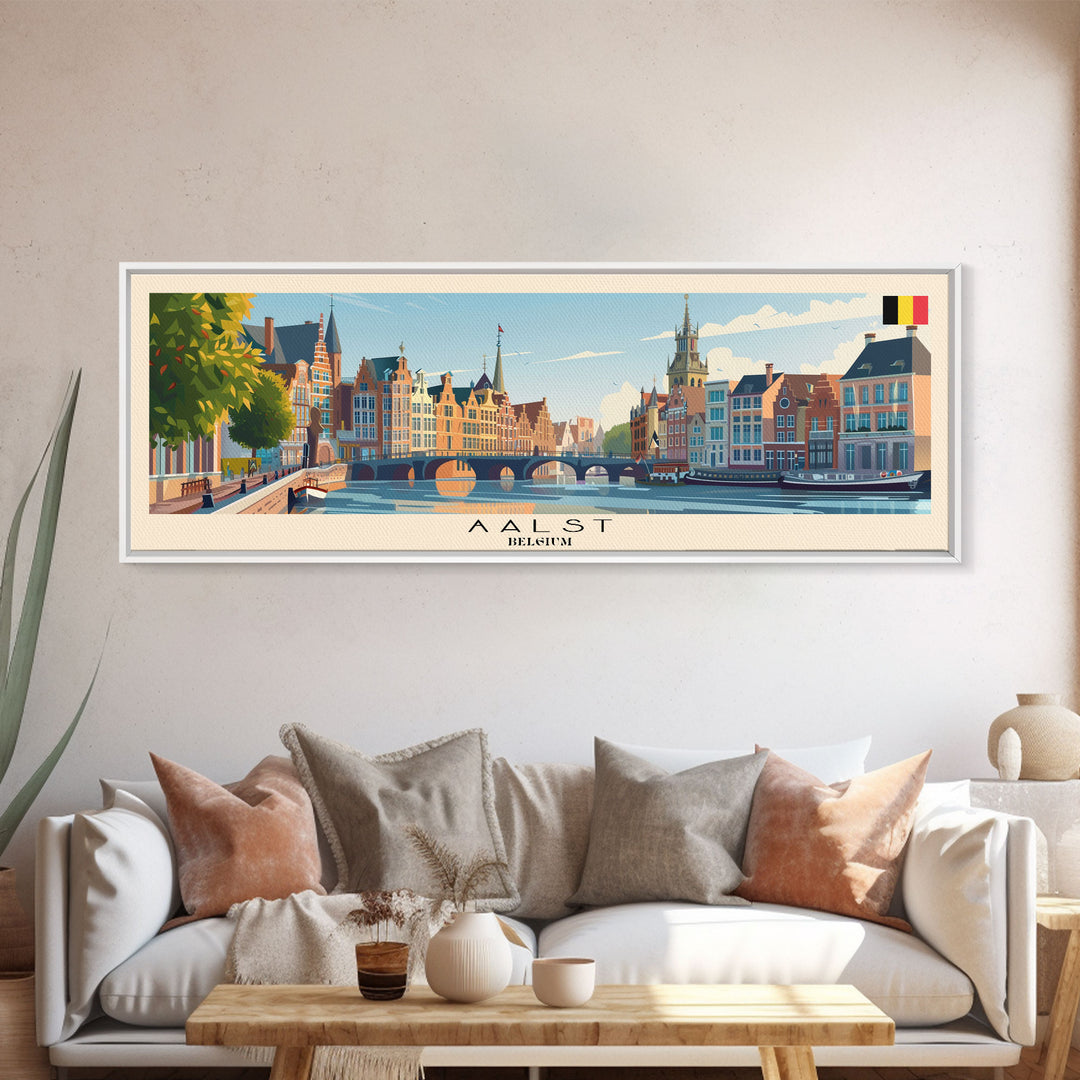 Aalst Belgium Travel Print Wall Art, Panoramic City Art, Travel Art, Wall Decor, Vacation Gift, Framed Canvas Print Or Metal Art