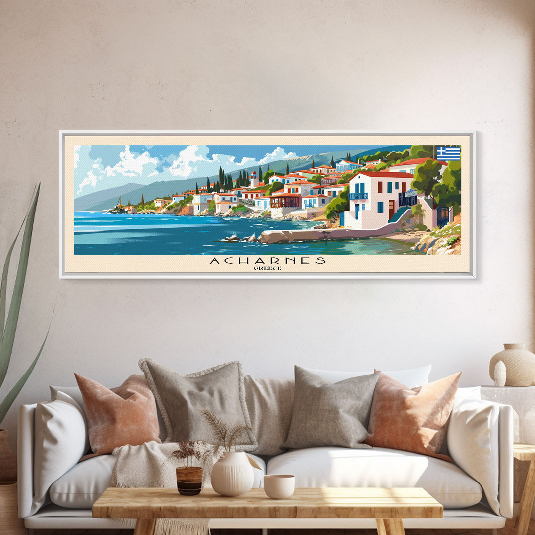 Acharnes Greece Travel Print Wall Art, Panoramic City Art, Travel Art, Wall Decor, Vacation Gift, Framed Canvas Print Or Metal Art