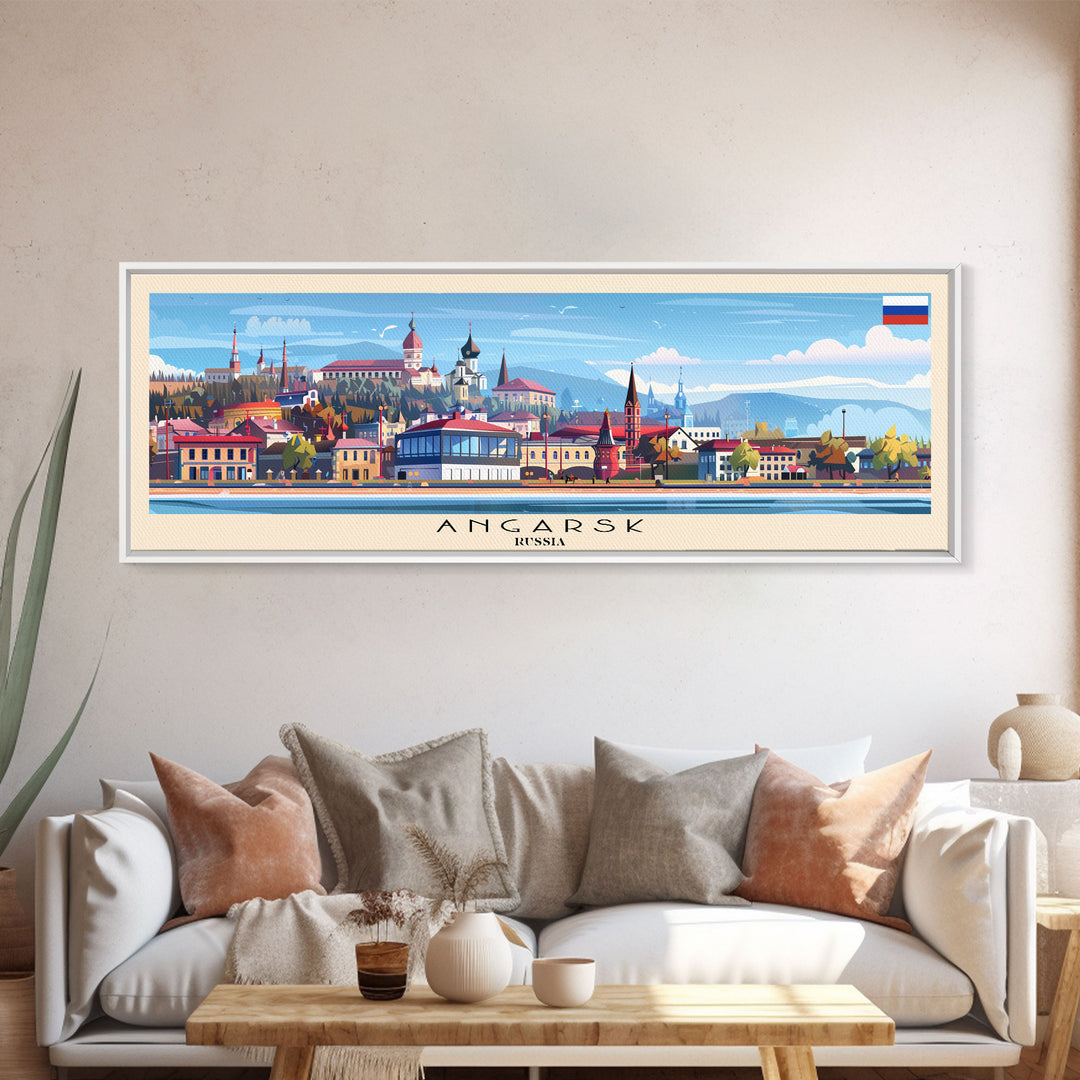 Angarsk Russia Panoramic Travel Poster, Framed Canvas Print or Metal Wall Art, Travel Art, Home Decor, Panoramic Painting, Midcentury Art