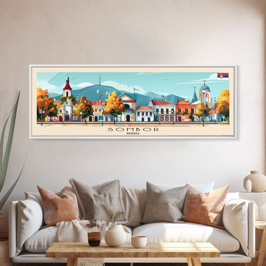 Sombor Serbia Travel Print Wall Art, Panoramic City Art, Travel Art, Wall Decor, Vacation Gift, Framed Canvas Print Or Metal Art