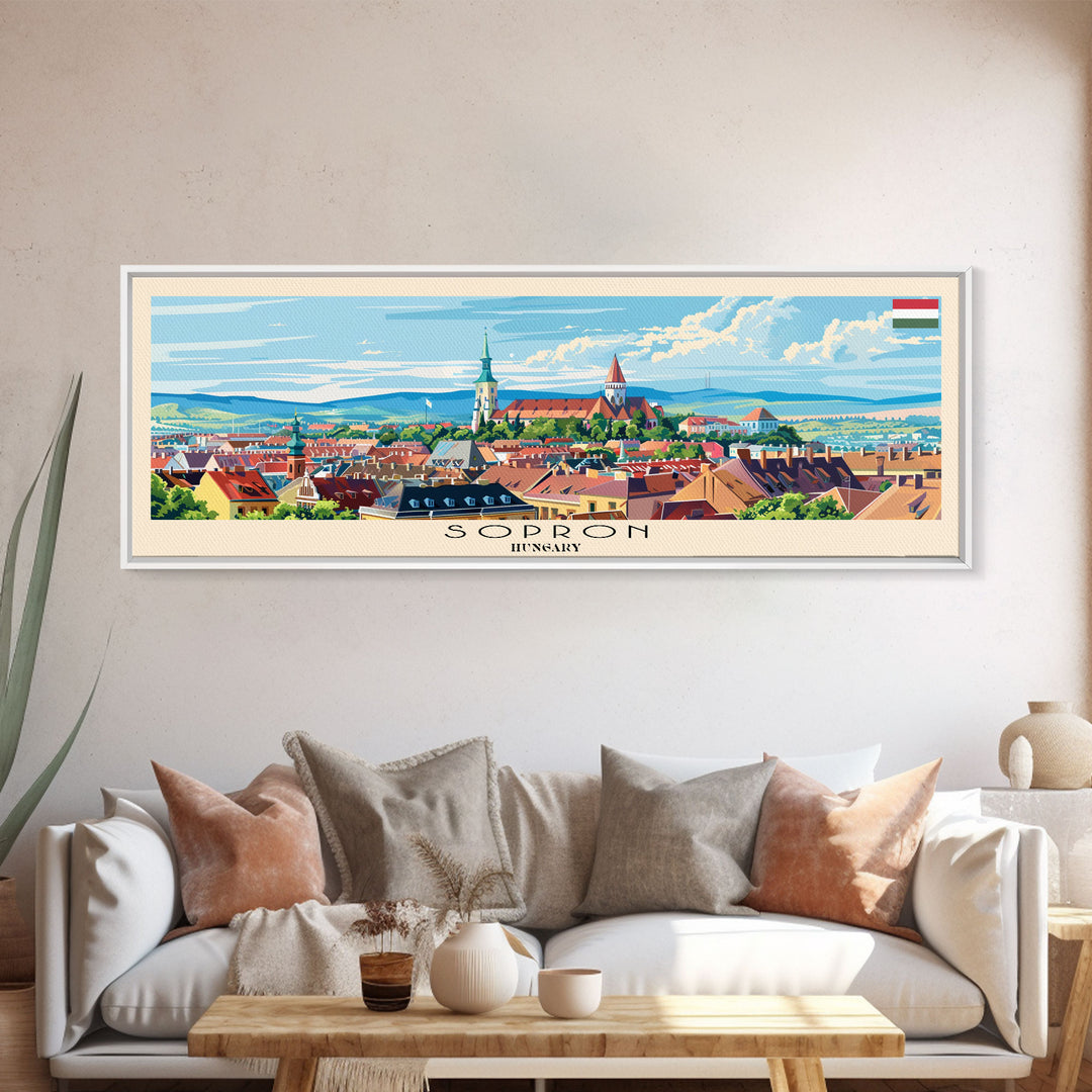 Sopron Hungary Travel Art, City Art, Framed Canvas Print or Metal Wall Art, Europe Travel Poster, Panoramic Wall Art, Extra Wide Wall Art