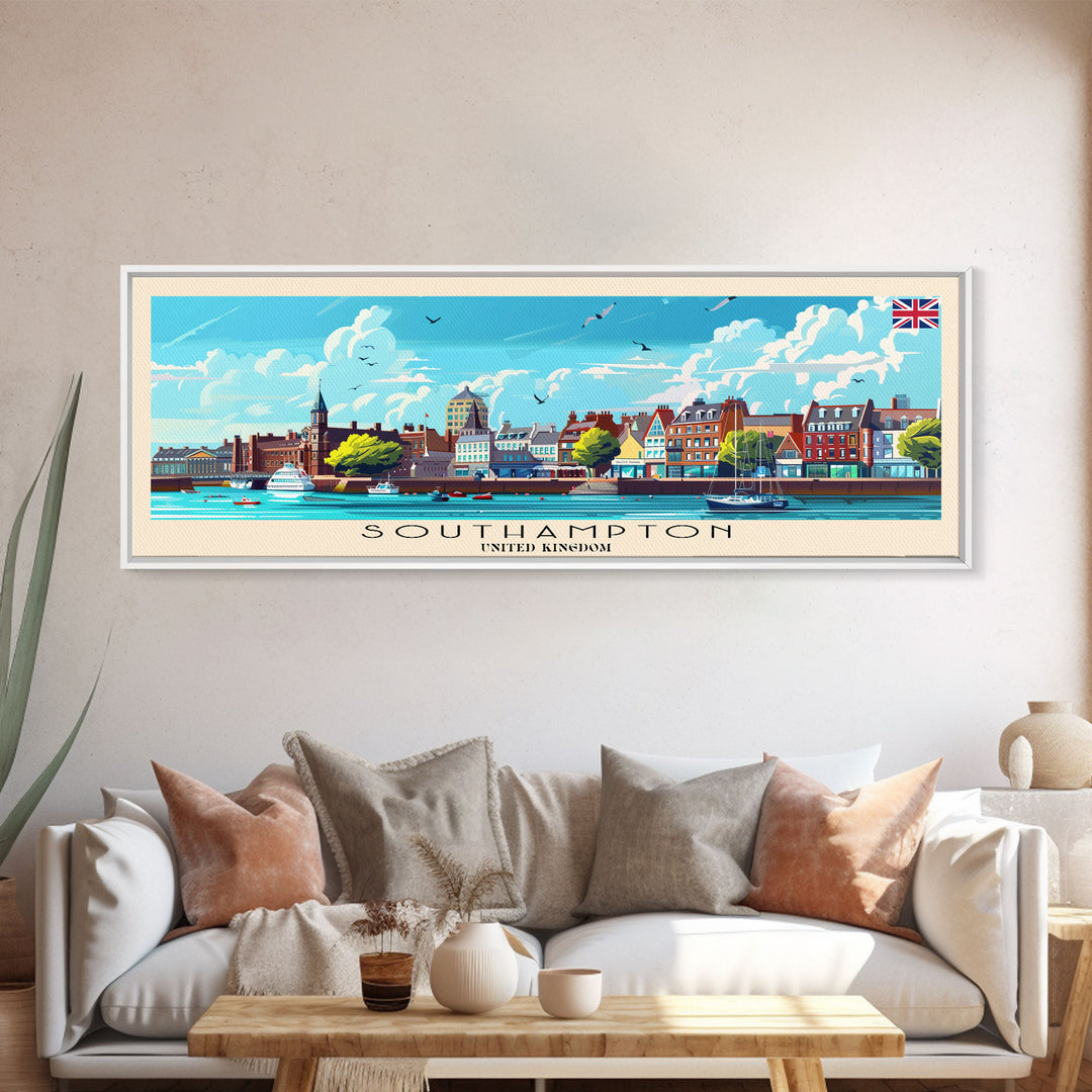 Southampton United Kingdom Wall Art, Panoramic Travel Poster, Panoramic Framed Canvas Print, City Wall Art, Wall Hanging Home Decor, Travel Art