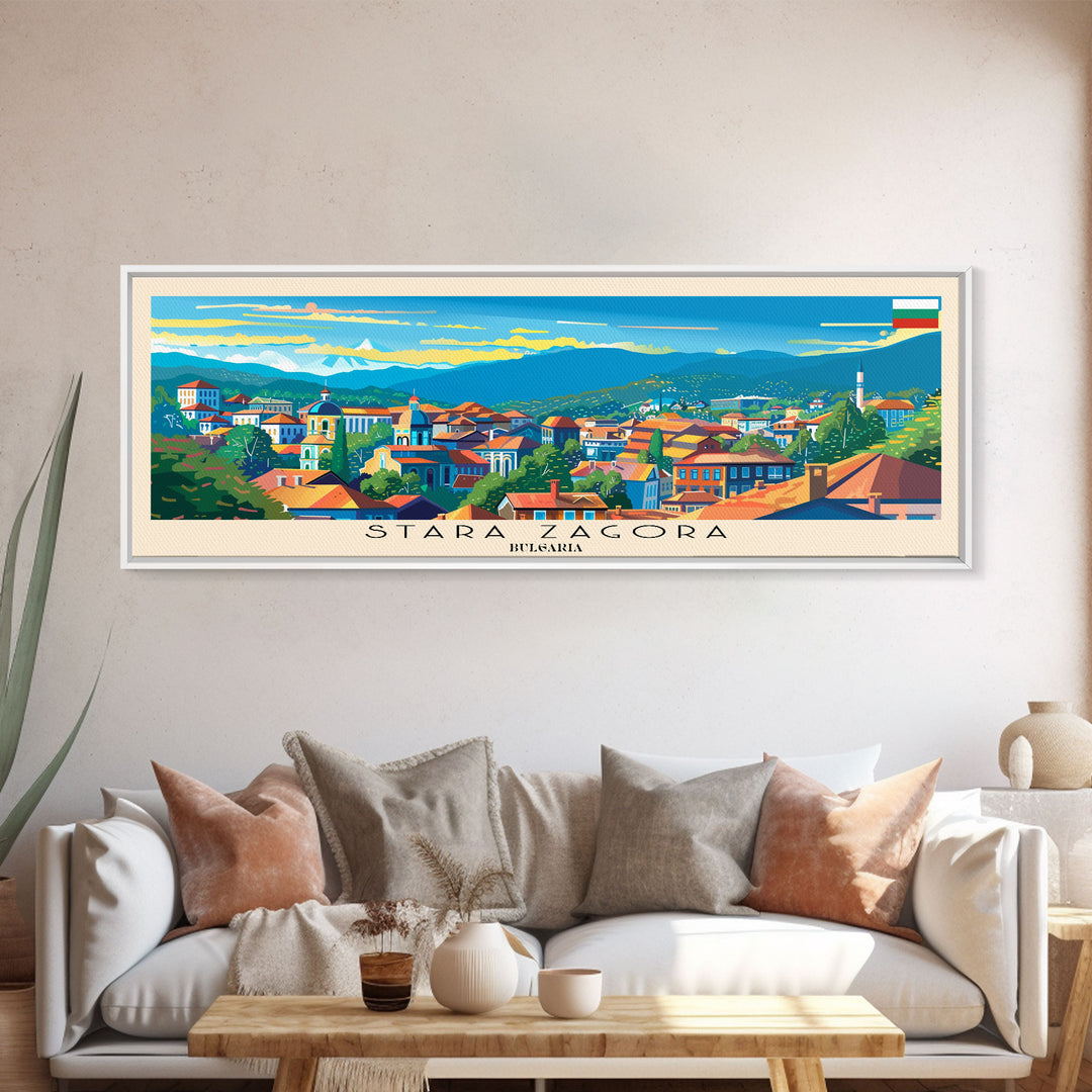 Stara Zagora Bulgaria Wall Art, Panoramic Travel Poster, Panoramic Framed Canvas Print, City Wall Art, Wall Hanging Home Decor, Travel Art