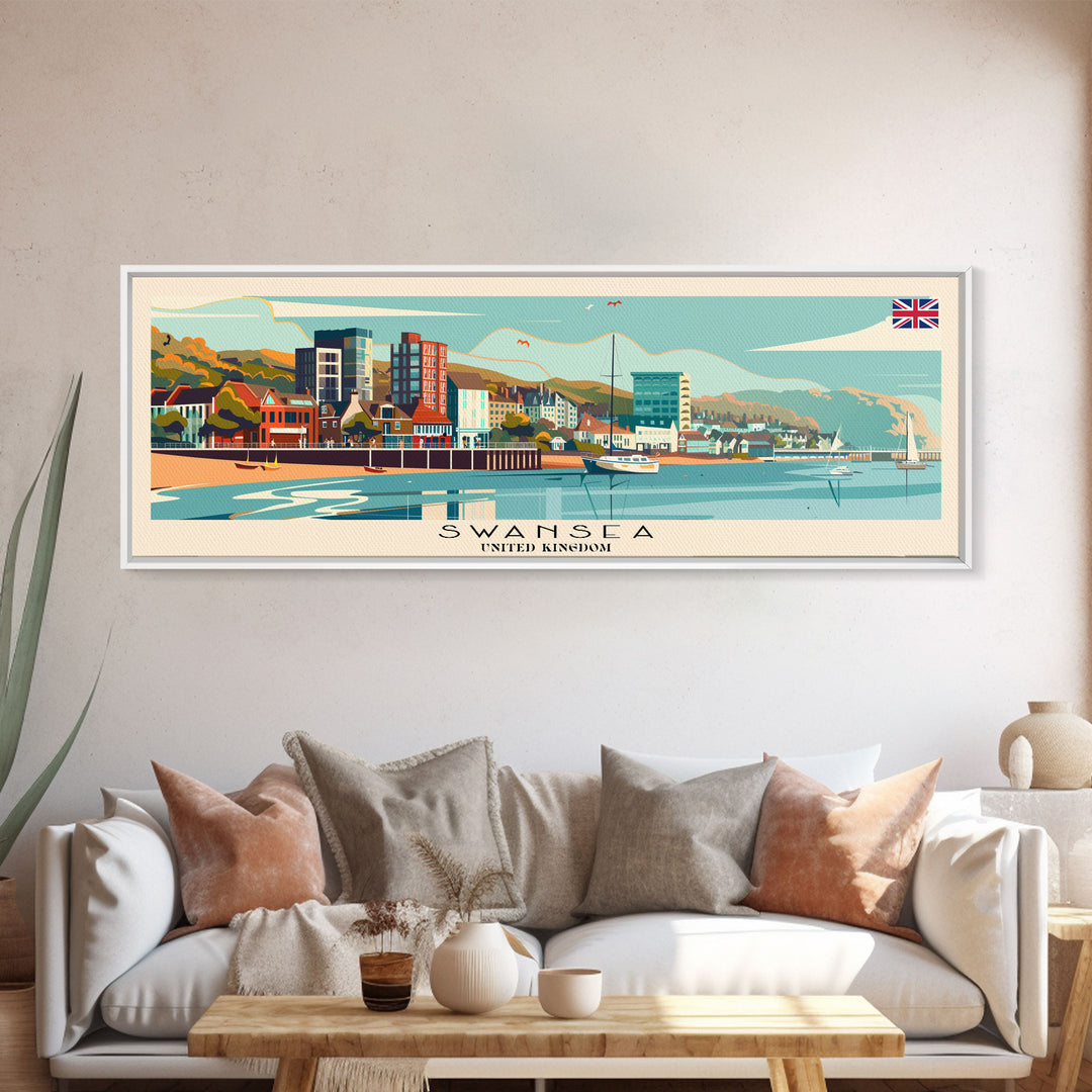 Swansea United Kingdom Wall Art, Panoramic Travel Poster, Panoramic Framed Canvas Print, City Wall Art, Wall Hanging Home Decor, Travel Art