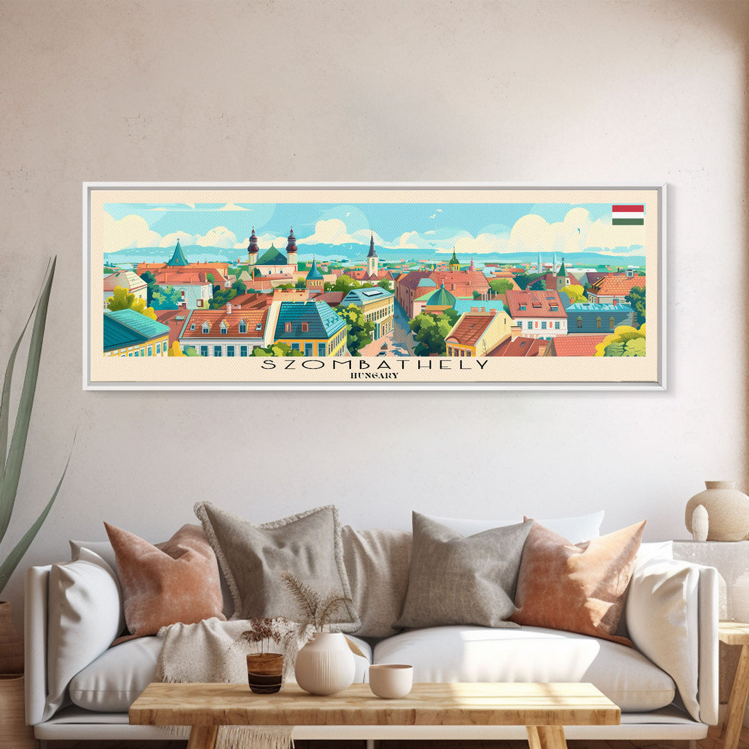 Szombathely Hungary Travel Print Wall Art, Panoramic City Art, Travel Art, Wall Decor, Vacation Gift, Framed Canvas Print Or Metal Art