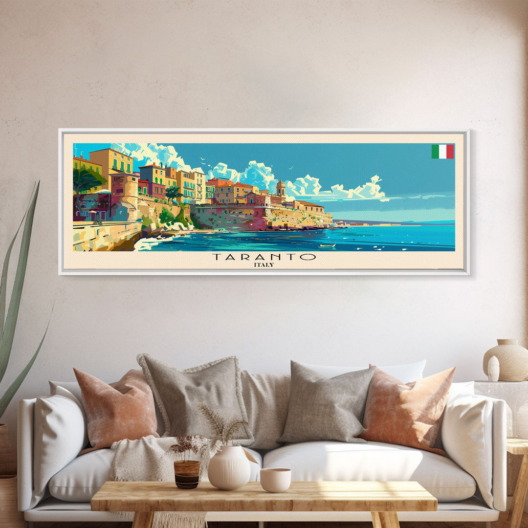 Taranto Italy Travel Art, City Art, Framed Canvas Print or Metal Wall Art, Europe Travel Poster, Panoramic Wall Art, Extra Wide Wall Art