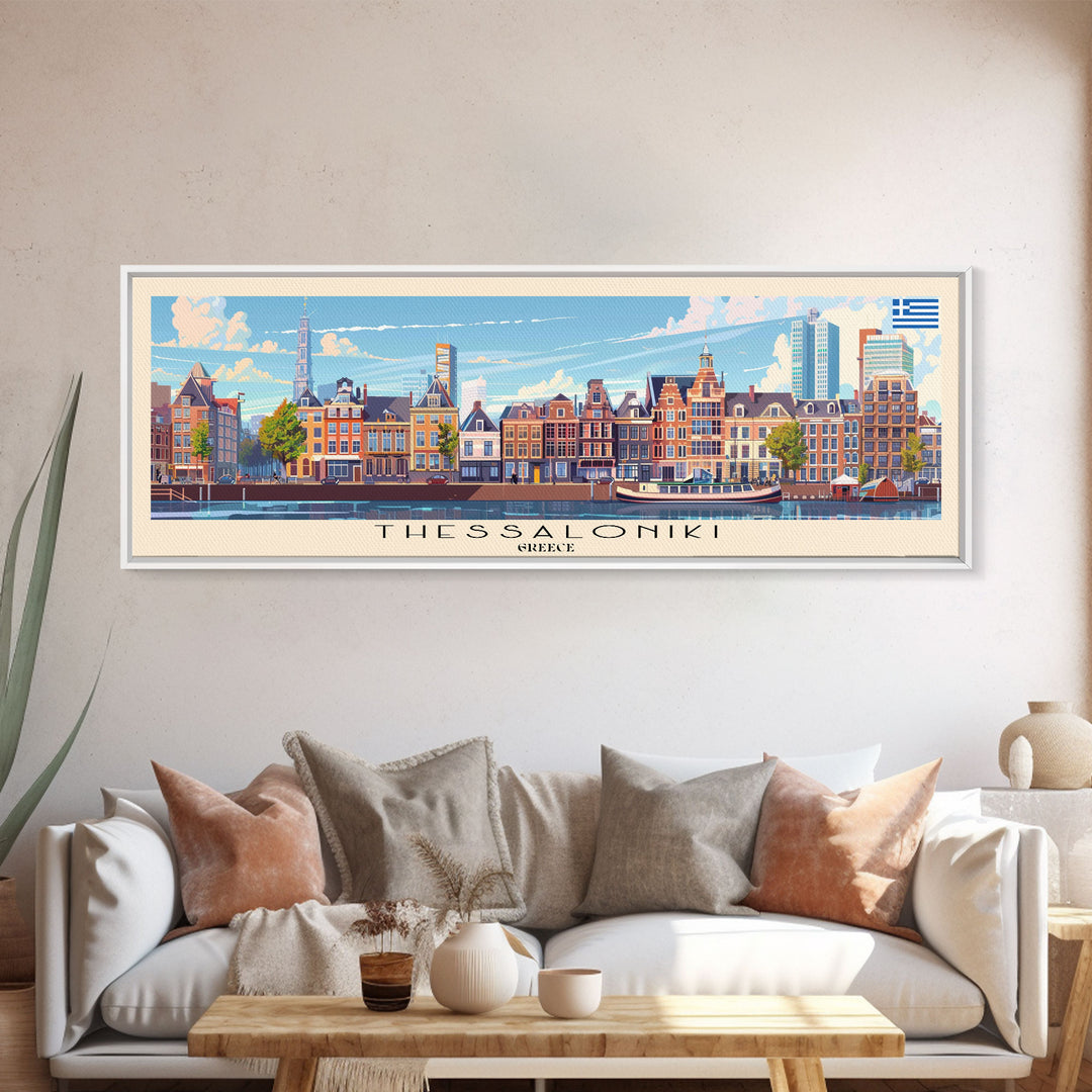 Thessaloniki Greece Travel Art, City Art, Framed Canvas Print or Metal Wall Art, Europe Travel Poster, Panoramic Wall Art, Extra Wide Wall Art