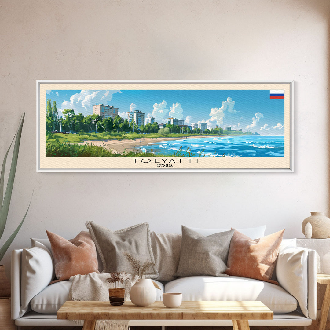 Tolyatti Russia Panoramic Travel Poster, Framed Canvas Print or Metal Wall Art, Travel Art, Home Decor, Panoramic Painting, Midcentury Art