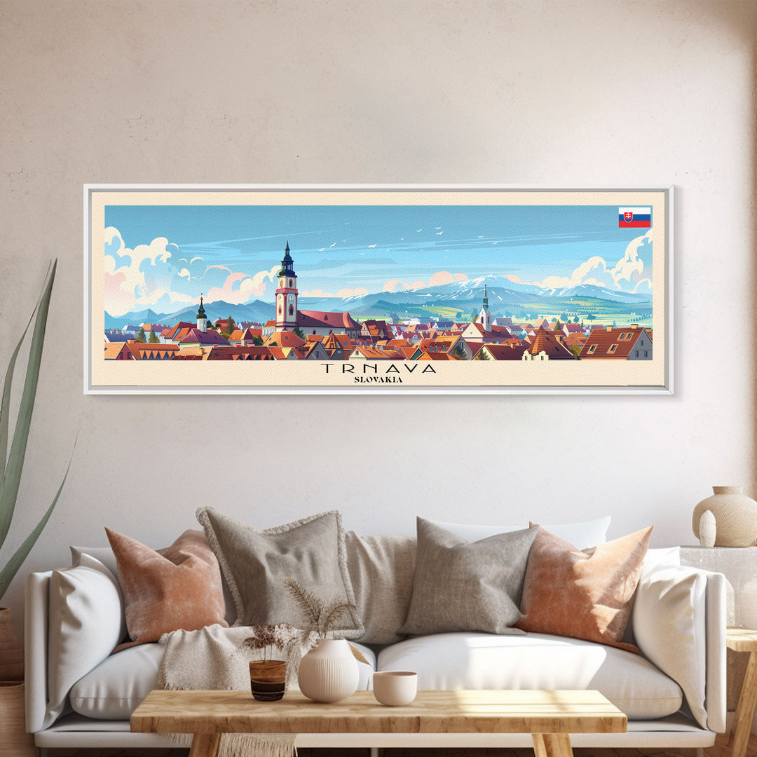 Trnava Slovakia Wall Art, Panoramic Travel Poster, Panoramic Framed Canvas Print, City Wall Art, Wall Hanging Home Decor, Travel Art