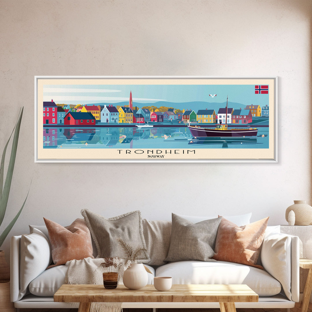 Trondheim Norway Travel Print Wall Art, Panoramic City Art, Travel Art, Wall Decor, Vacation Gift, Framed Canvas Print Or Metal Art