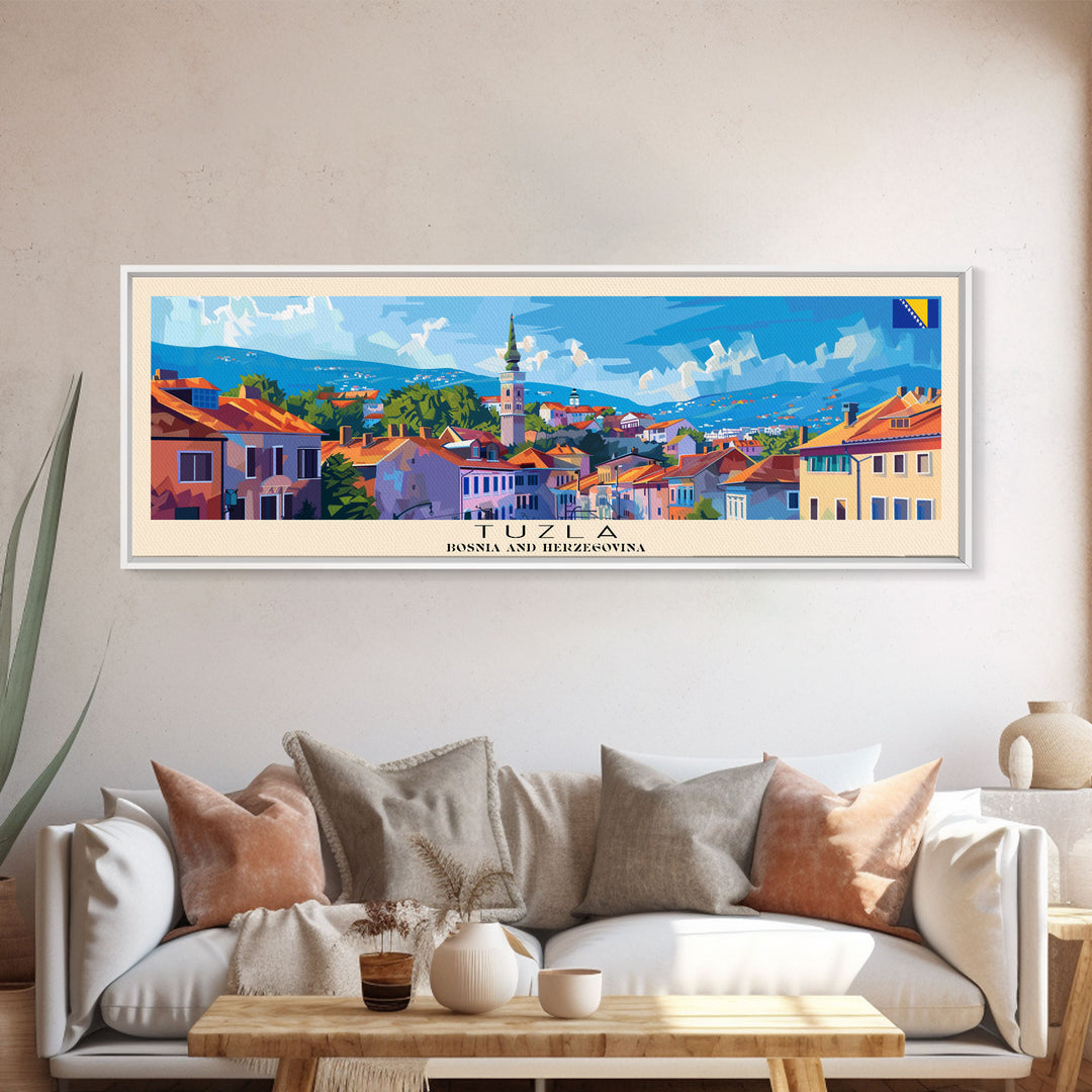 Tuzla Bosnia Travel Print Wall Art, Panoramic City Art, Travel Art, Wall Decor, Vacation Gift, Framed Canvas Print Or Metal Art