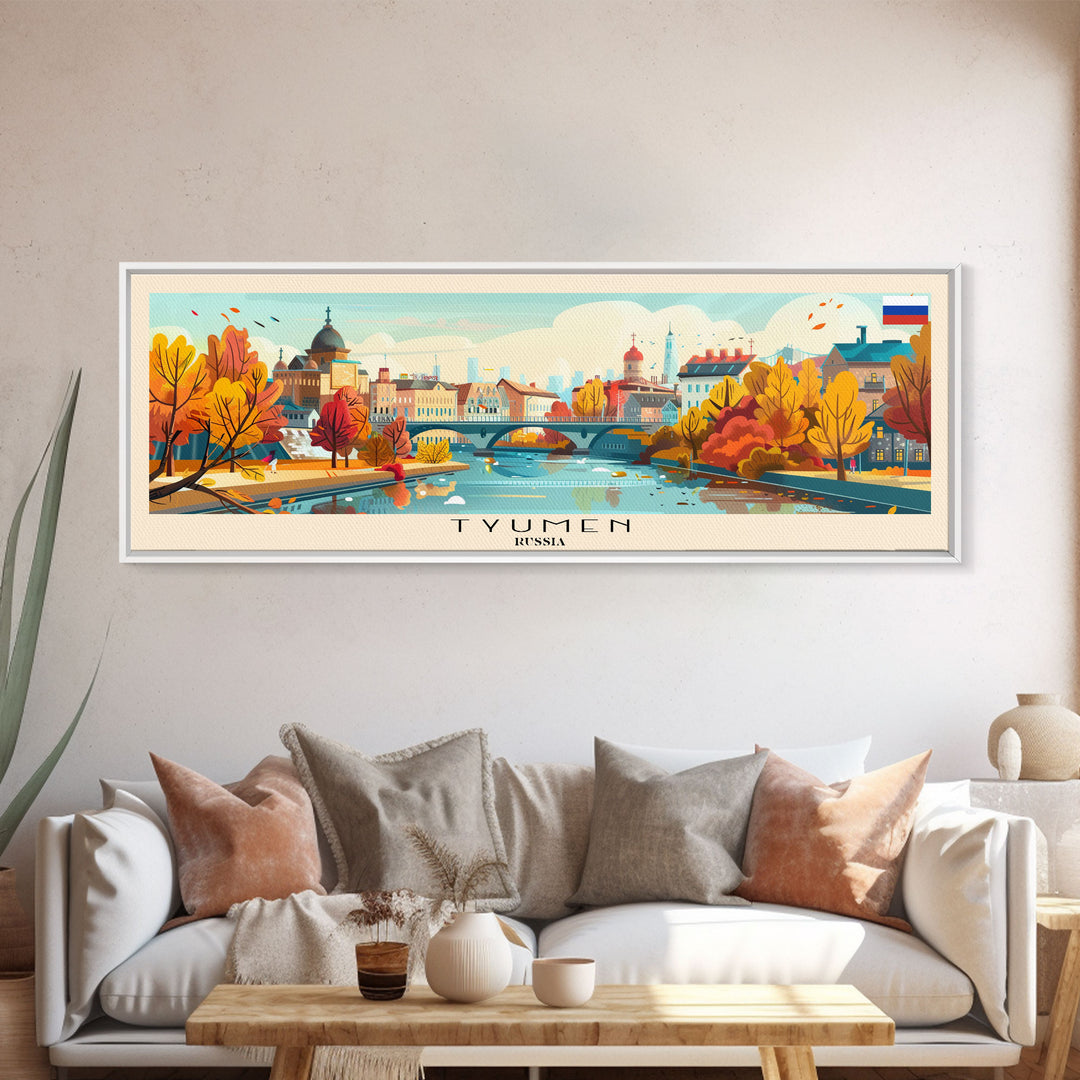 Tyumen Russia Panoramic Travel Poster, Framed Canvas Print or Metal Wall Art, Travel Art, Home Decor, Panoramic Painting, Midcentury Art