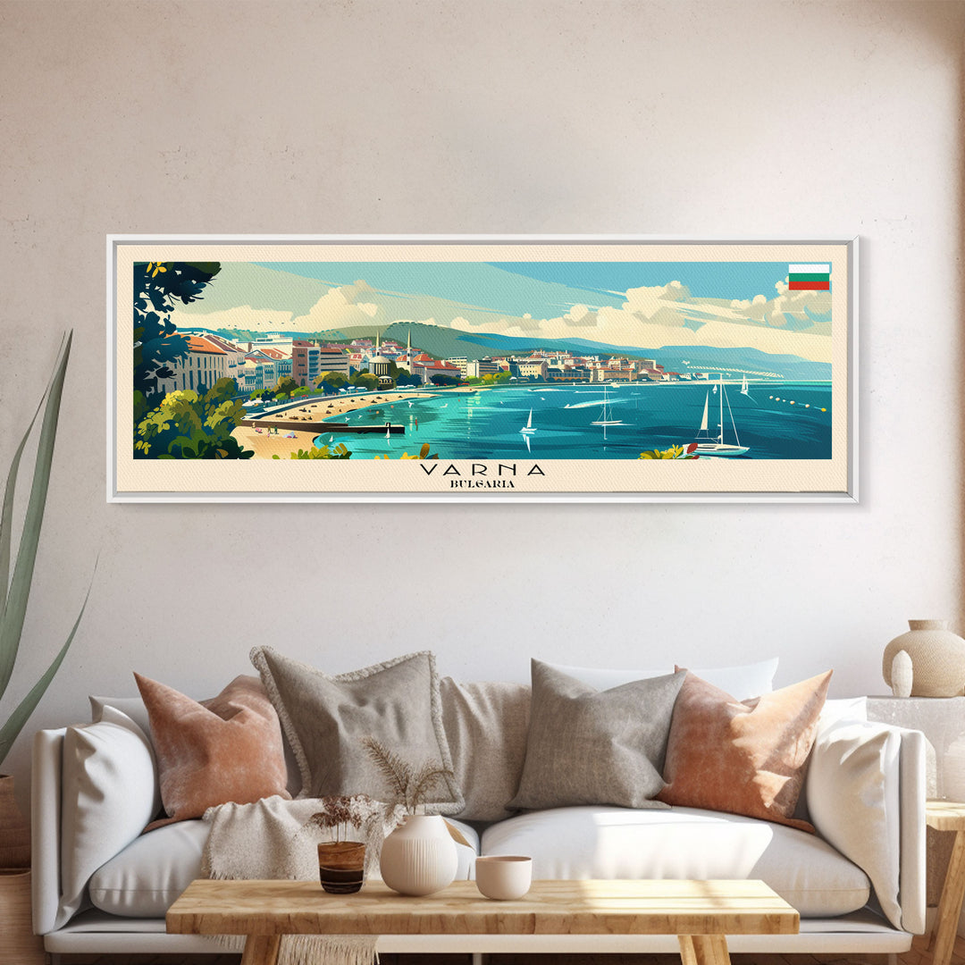 Varna Bulgaria Wall Art, Panoramic Travel Poster, Panoramic Framed Canvas Print, City Wall Art, Wall Hanging Home Decor, Travel Art