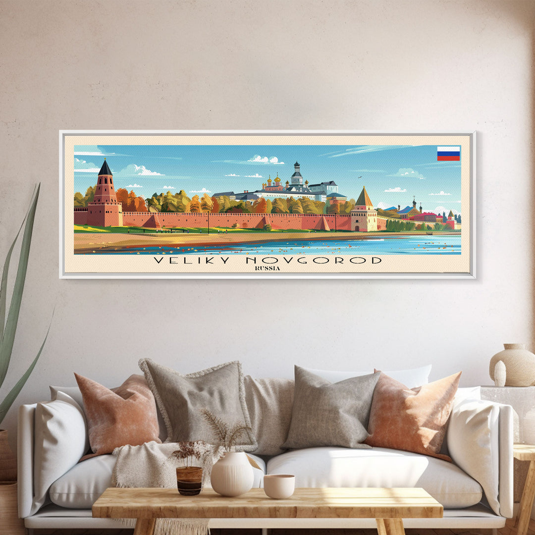 Veliky Novgorod Russia Wall Art, Panoramic Travel Poster, Panoramic Framed Canvas Print, City Wall Art, Wall Hanging Home Decor, Travel Art