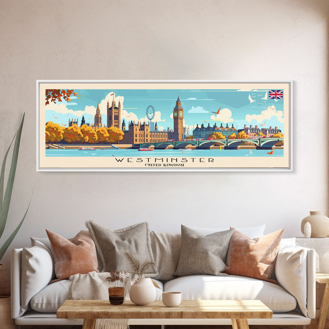 Westminster United Kingdom Wall Art, Panoramic Travel Poster, Panoramic Framed Canvas Print, City Wall Art, Wall Hanging Home Decor, Travel Art