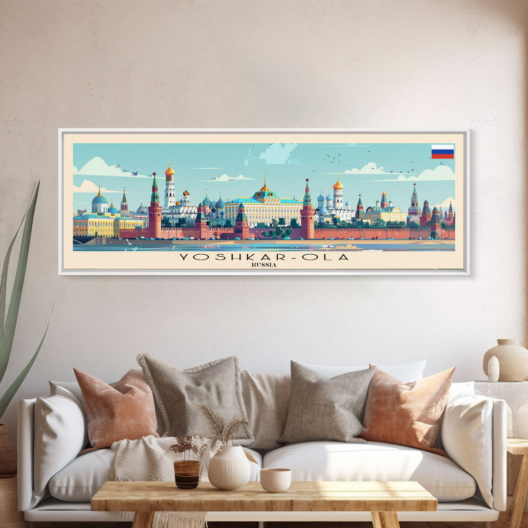 Yoshkar Ola Russia Panoramic Travel Poster, Framed Canvas Print or Metal Wall Art, Travel Art, Home Decor, Panoramic Painting, Midcentury Art