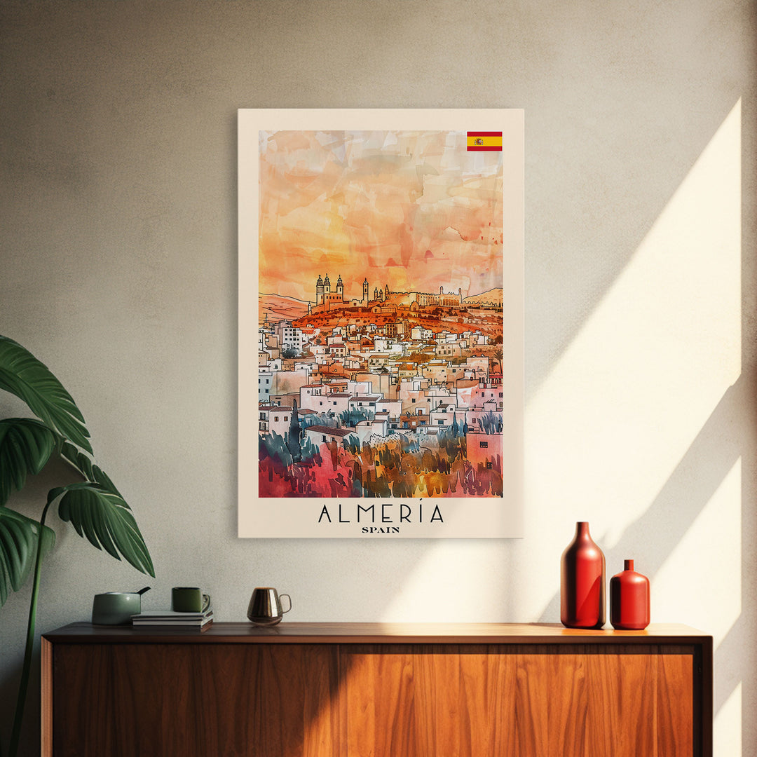 Almerķa Spain Beachside City Travel Poster Art, Framed Canvas Print, Vibrant Wall Art for Living Room, Bedroom Decor, Home Decoration