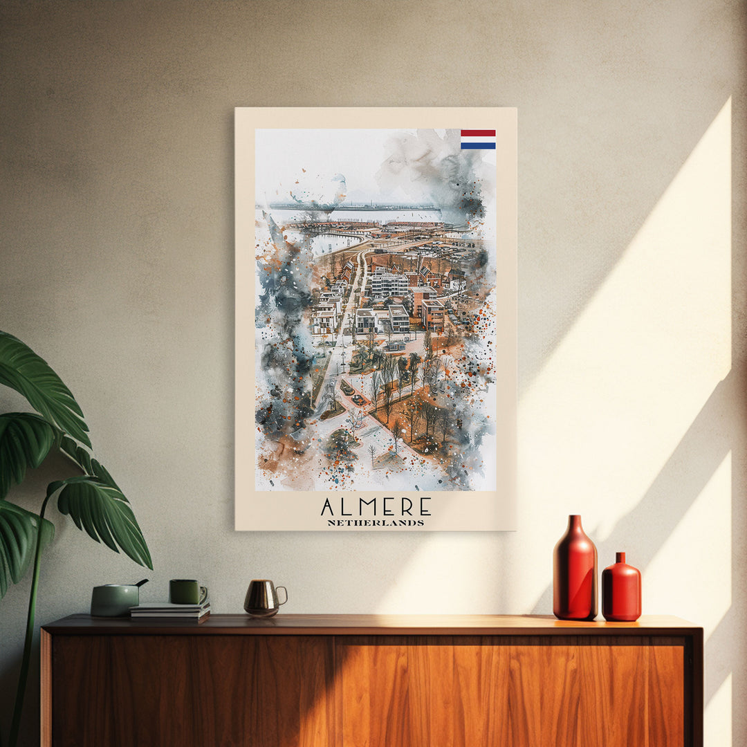 Almere Netherlands Modern City Travel Poster Art, Framed Canvas Print, Unique Wall Art for Living Room, Bedroom Decor, Home Decoration