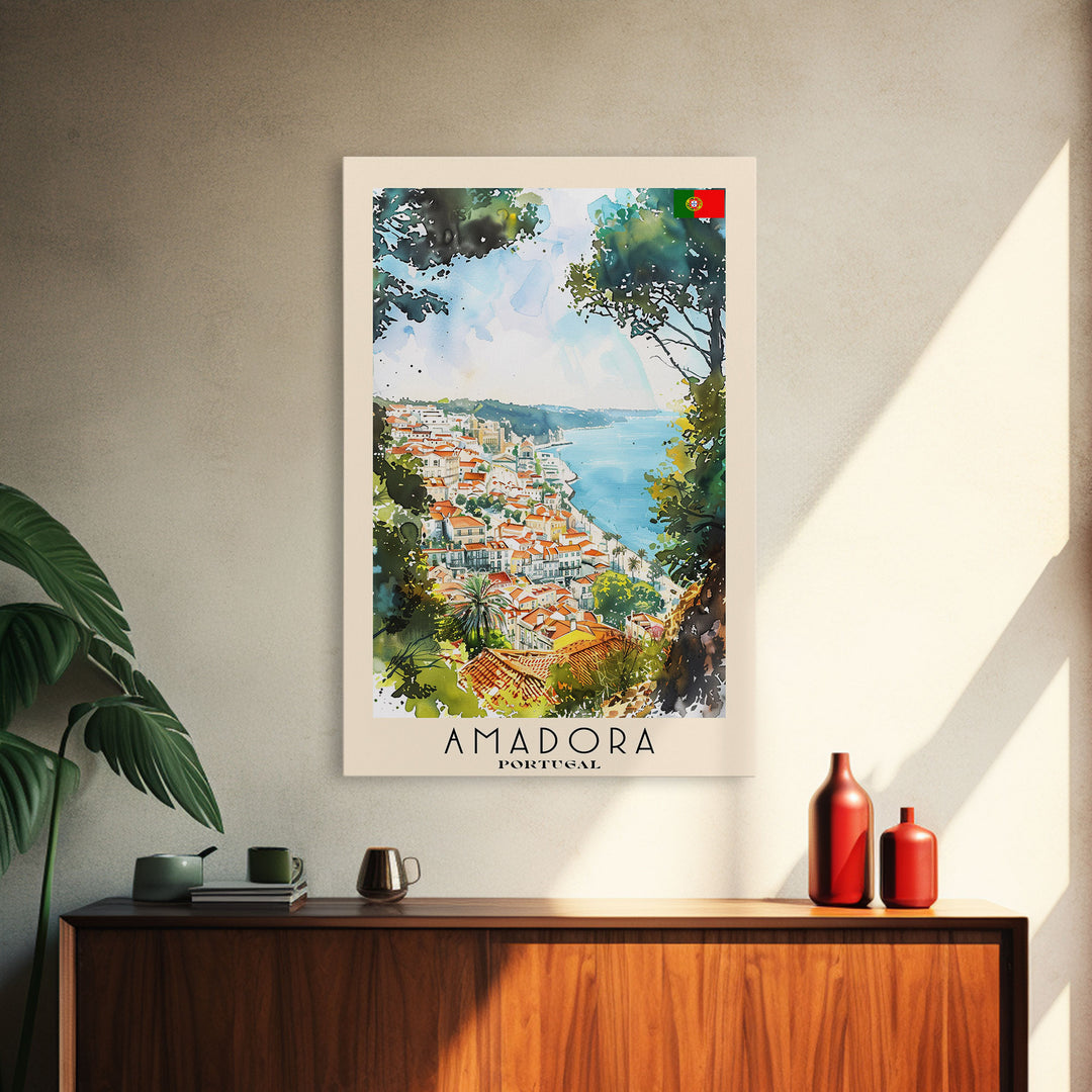 Amadora Portugal Scenic View Travel Poster Art, Framed Canvas Print, Stunning Wall Art for Living Room, Bedroom Decor, Home Decoration