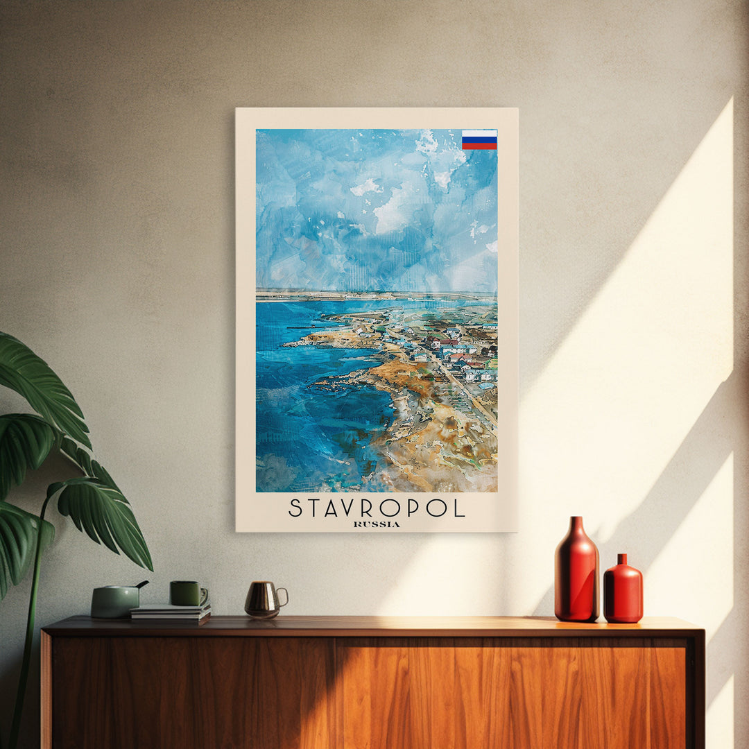 Stavropol Russia Travel Poster Framed Canvas Print, Watercolor Painting, Urban Wall Art, Home Decor, Russian Cityscape, Artistic Decor