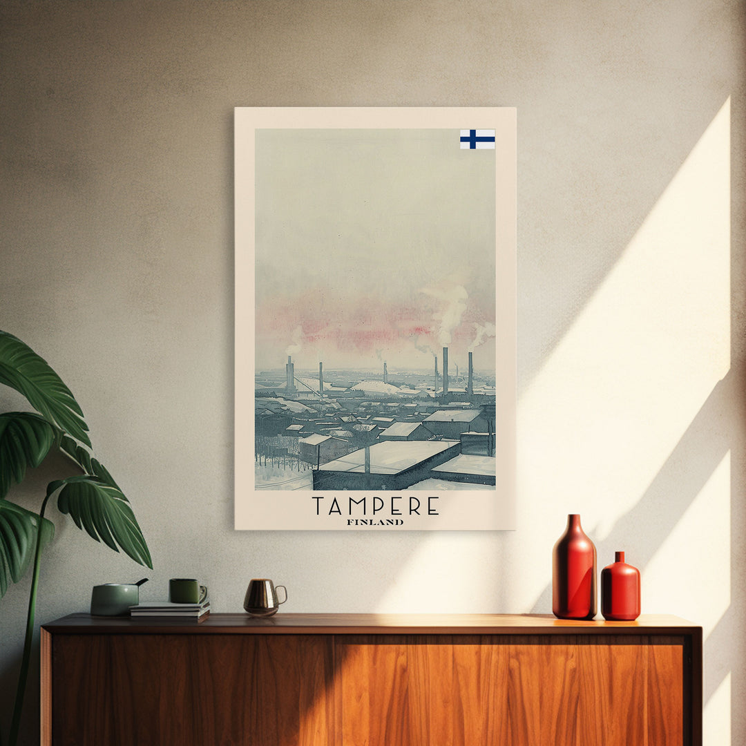 Tampere Finland Travel Poster Framed Canvas Print, Watercolor Painting, Scenic Wall Art, Home Decor, Finnish Landscape, Contemporary Art