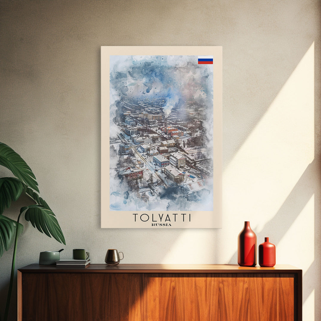 Tolyatti Russia Travel Poster Framed Canvas Print, Watercolor Painting, Scenic Wall Art, Home Decor, Russian Landscape, Rustic Art