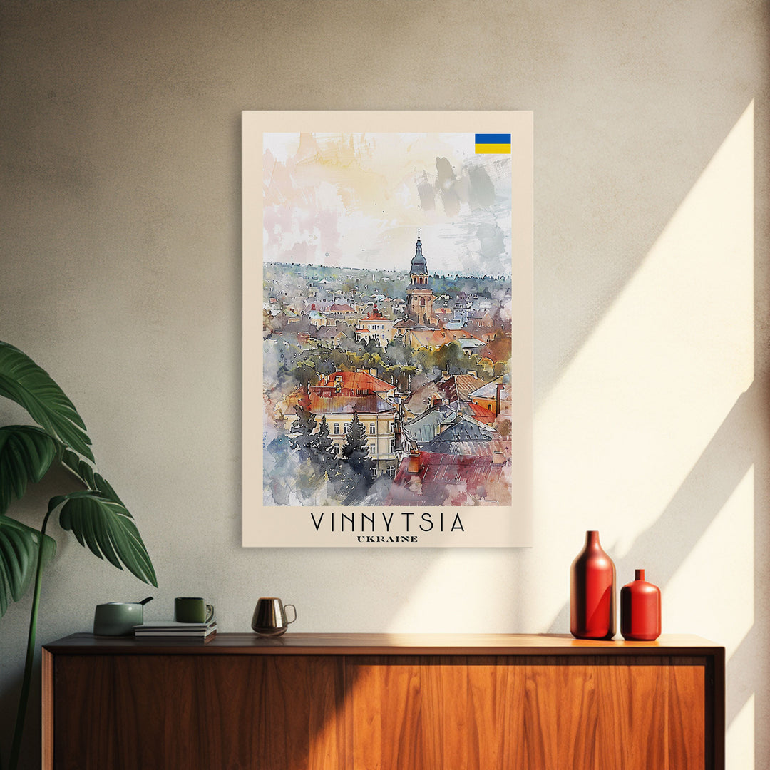 Vinnytsia Ukraine Travel Poster Framed Canvas Print, Watercolor Painting, Scenic Wall Art, Home Decor, Ukrainian Landscape, Classic Art