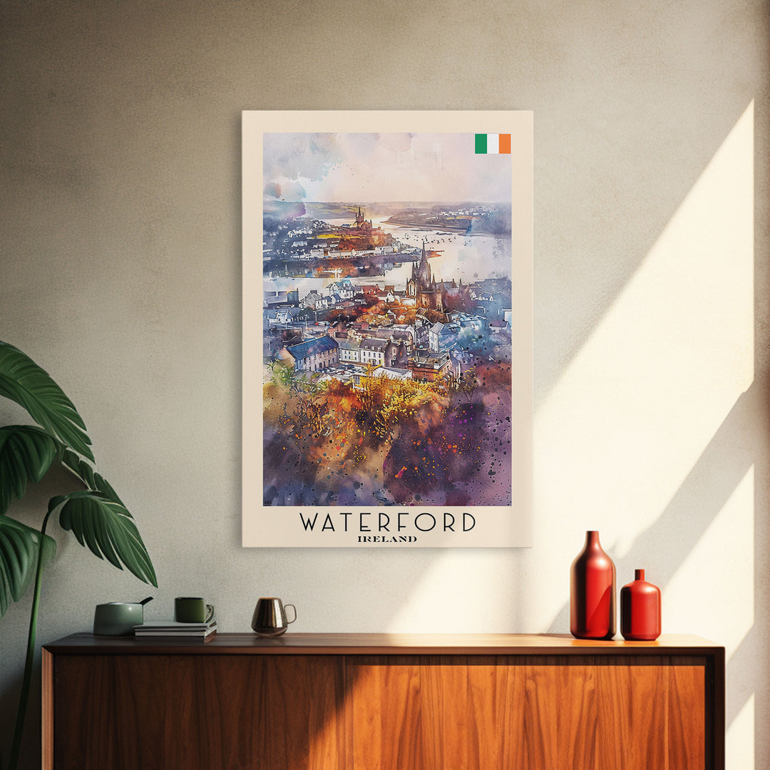 Waterford Ireland Travel Poster Framed Canvas Print, Watercolor Painting, Scenic Wall Art, Home Decor, Irish Landscape, Perfect Gift