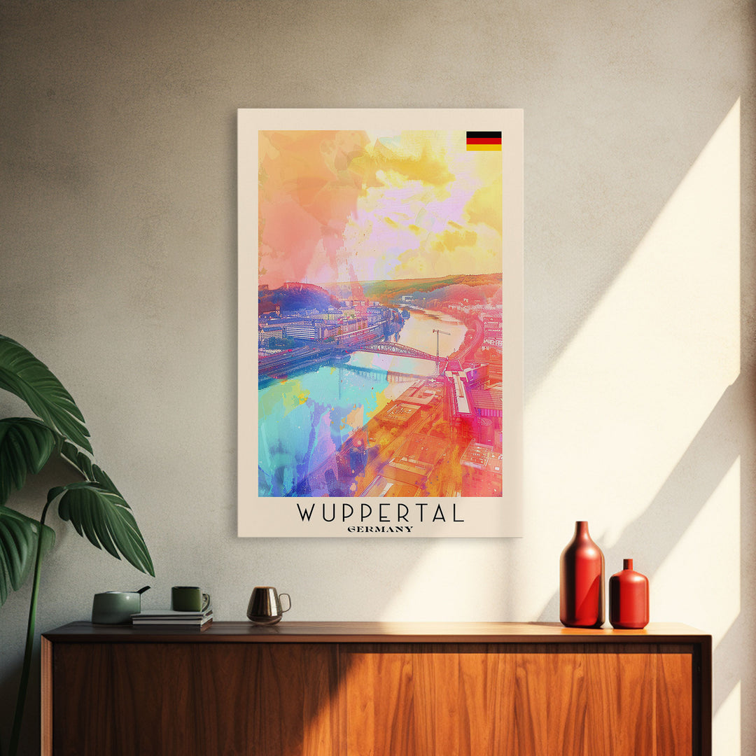 Wuppertal Germany Travel Poster Framed Canvas Print, Watercolor Painting, Urban Wall Art, Home Decor, German Cityscape, Artistic Gift