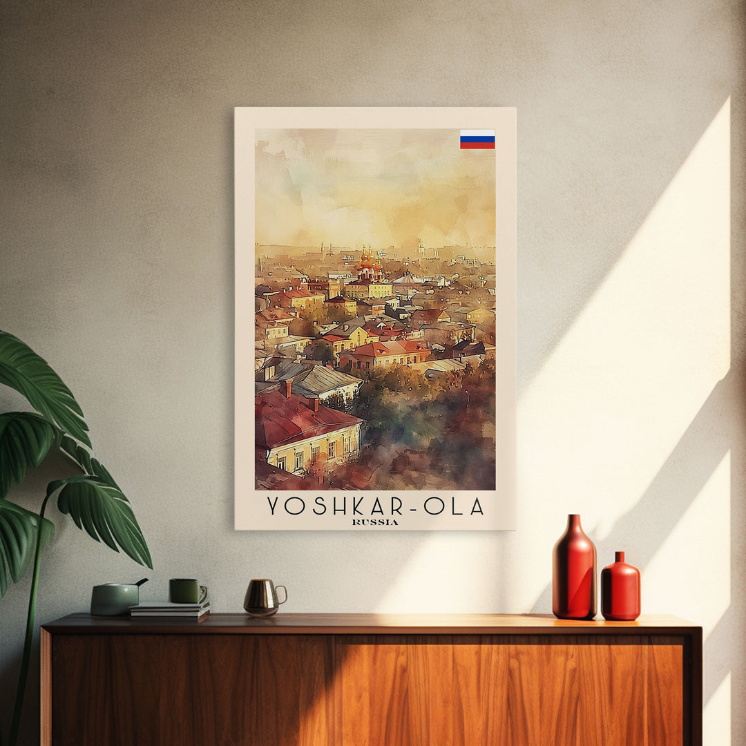 Yoshkar-Ola Russia Travel Poster Framed Canvas Print, Watercolor Painting, Urban Wall Art, Home Decor, Russian Cityscape, Gift for Her