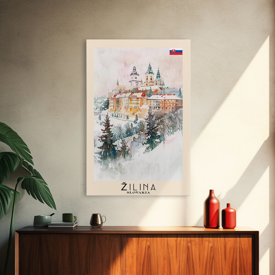 Žilina Slovakia Winter Wonderland Art Print, Charming Town Canvas Print for Home Decor, Travel Poster for Living Room Wall Art, Slovakian Scene