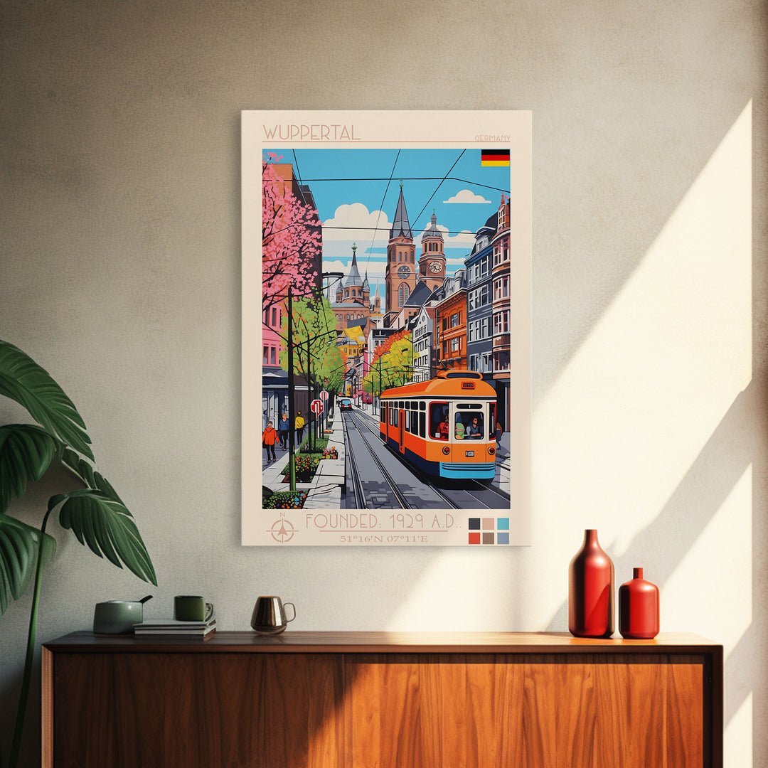 Wuppertal Germany Travel Poster Framed Canvas Print, Midcentury Modern Art, Pop Art Wall Decor, Living Room Art, Vacation Gift