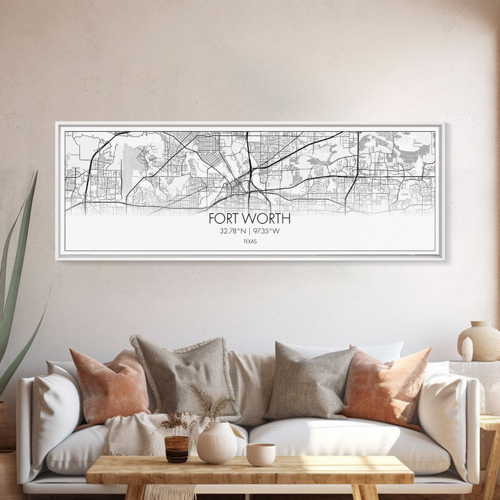 Panoramic Fort Worth City Map, Texas Art, Map Print, Minimalist Wall Art, Canvas Art, Housewarming Gift, Street Map Art, Closing Gift