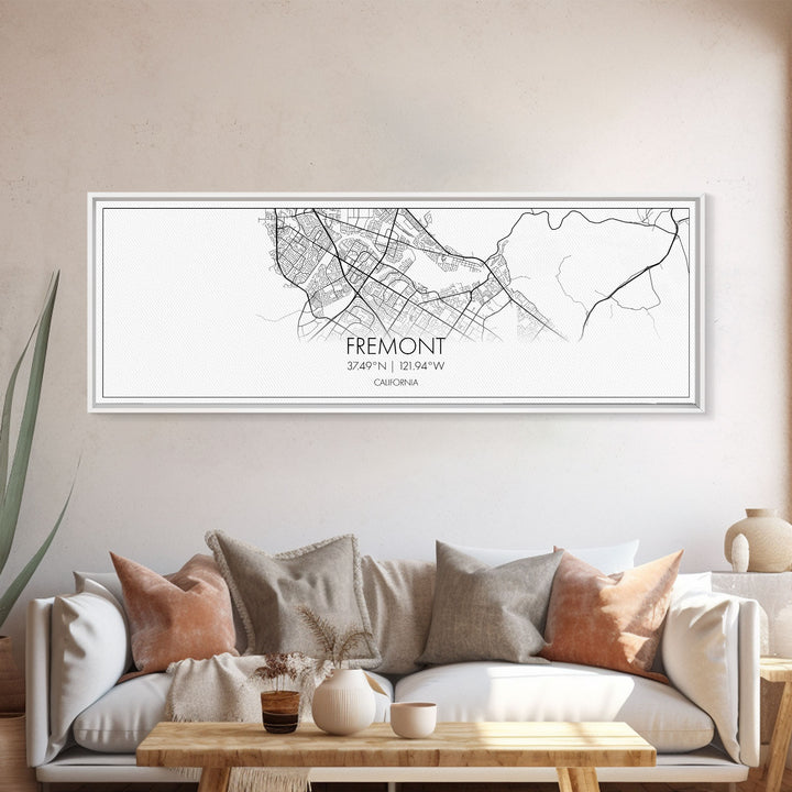 Panoramic Fremont City Map, California Art, Map Print, Minimalist Wall Art, Canvas Art, Housewarming Gift, Street Map Art, Closing Gift