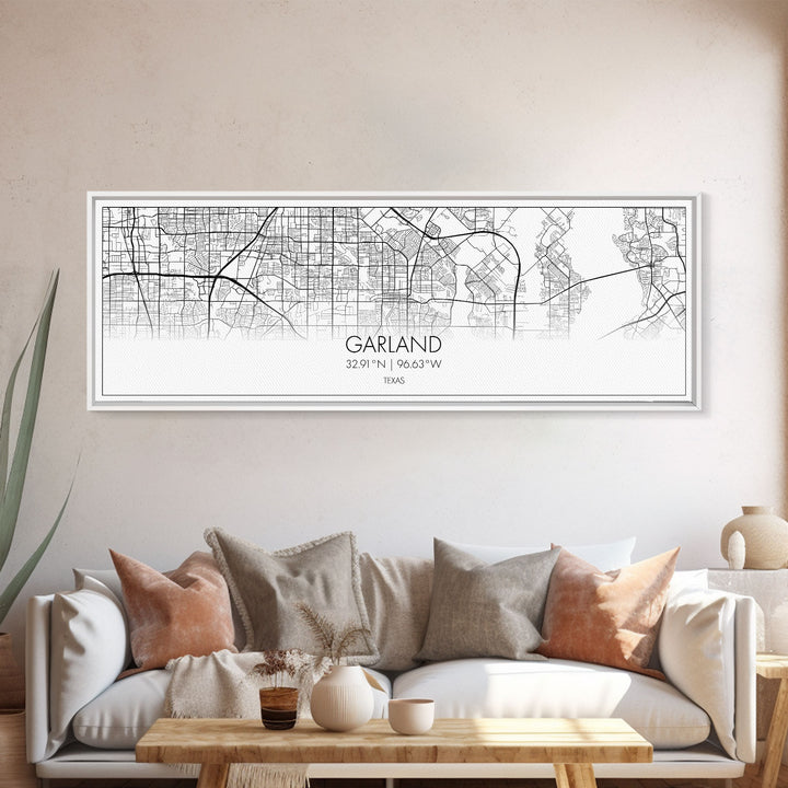 Panoramic Garland City Map, Texas Art, Map Print, Minimalist Wall Art, Canvas Art, Housewarming Gift, Street Map Art, Closing Gift