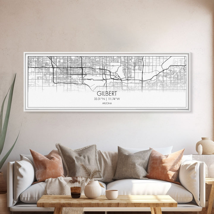 Panoramic Gilbert City Map, Arizona Art, Map Print, Minimalist Wall Art, Canvas Art, Housewarming Gift, Street Map Art, Closing Gift