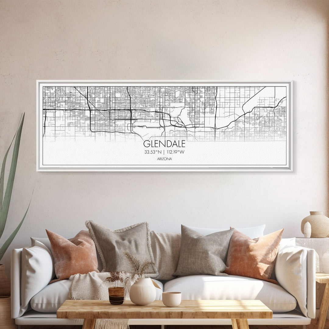 Panoramic Glendale City Map, Arizona Art, Map Print, Minimalist Wall Art, Canvas Art, Housewarming Gift, Street Map Art, Closing Gift