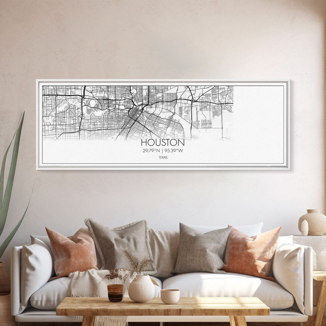 Panoramic Houston City Map, Texas Art, Map Print, Minimalist Wall Art, Canvas Art, Housewarming Gift, Street Map Art, Closing Gift