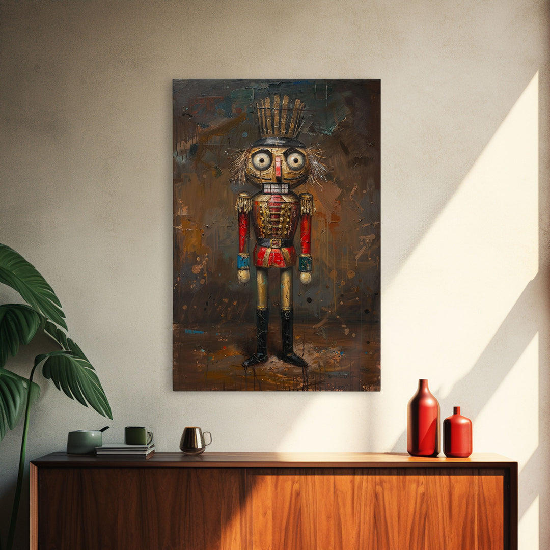 This Nutcracker has seen some things, framed canvas print, halloween decor, spooky season