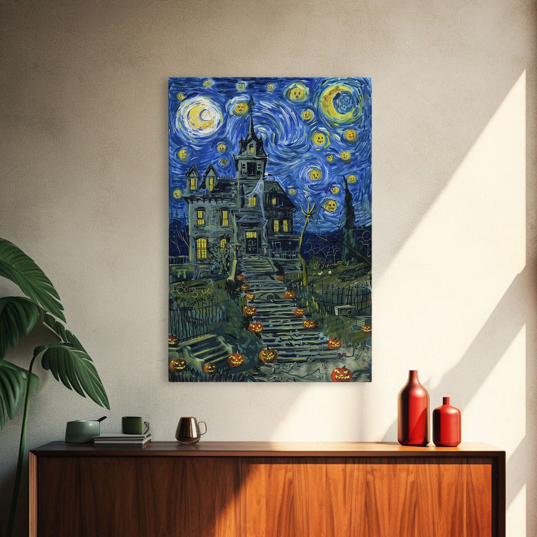 Starry Night Inspired Haunted Cemetary, Halloween Decor / Hallowen Wall Art / Halloween Props