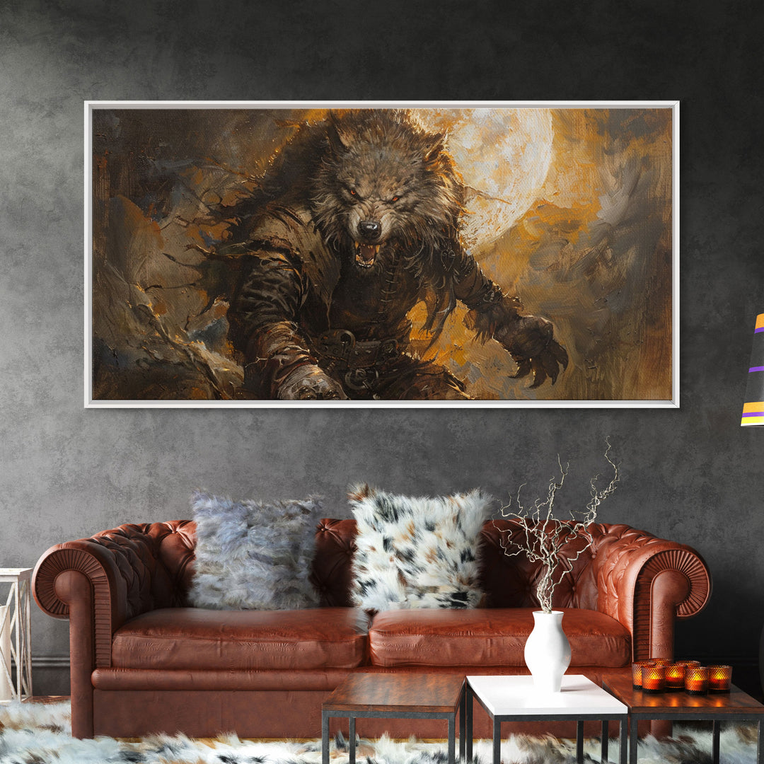 There Werewolf, Dark Academia Portrait, Framed Canvas Print, Victorian Werewolf Oil Painting, Spooky Decor