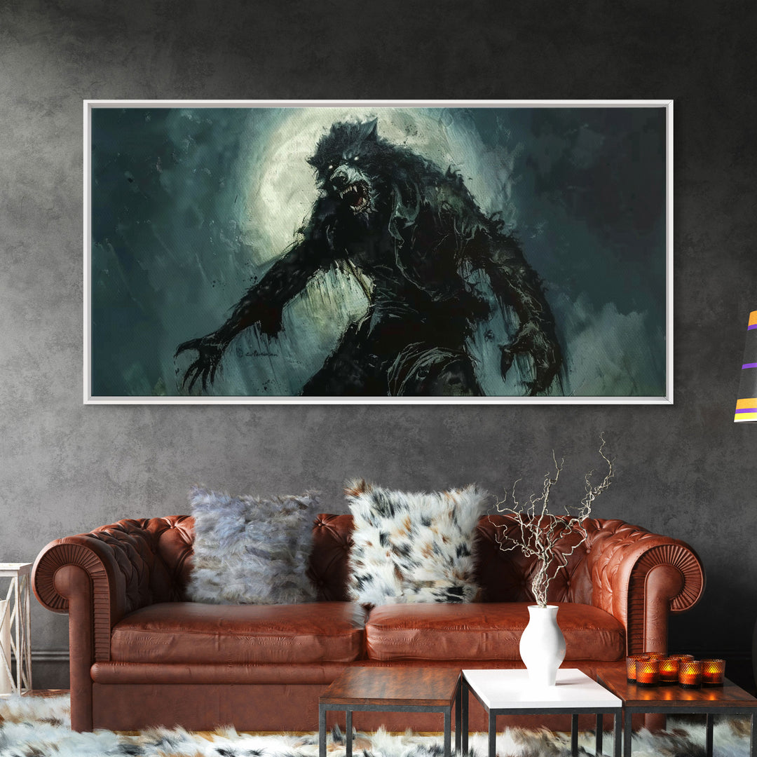 There Werewolf, Dark Academia Portrait, Framed Canvas Print, Victorian Werewolf Oil Painting, Spooky Decor