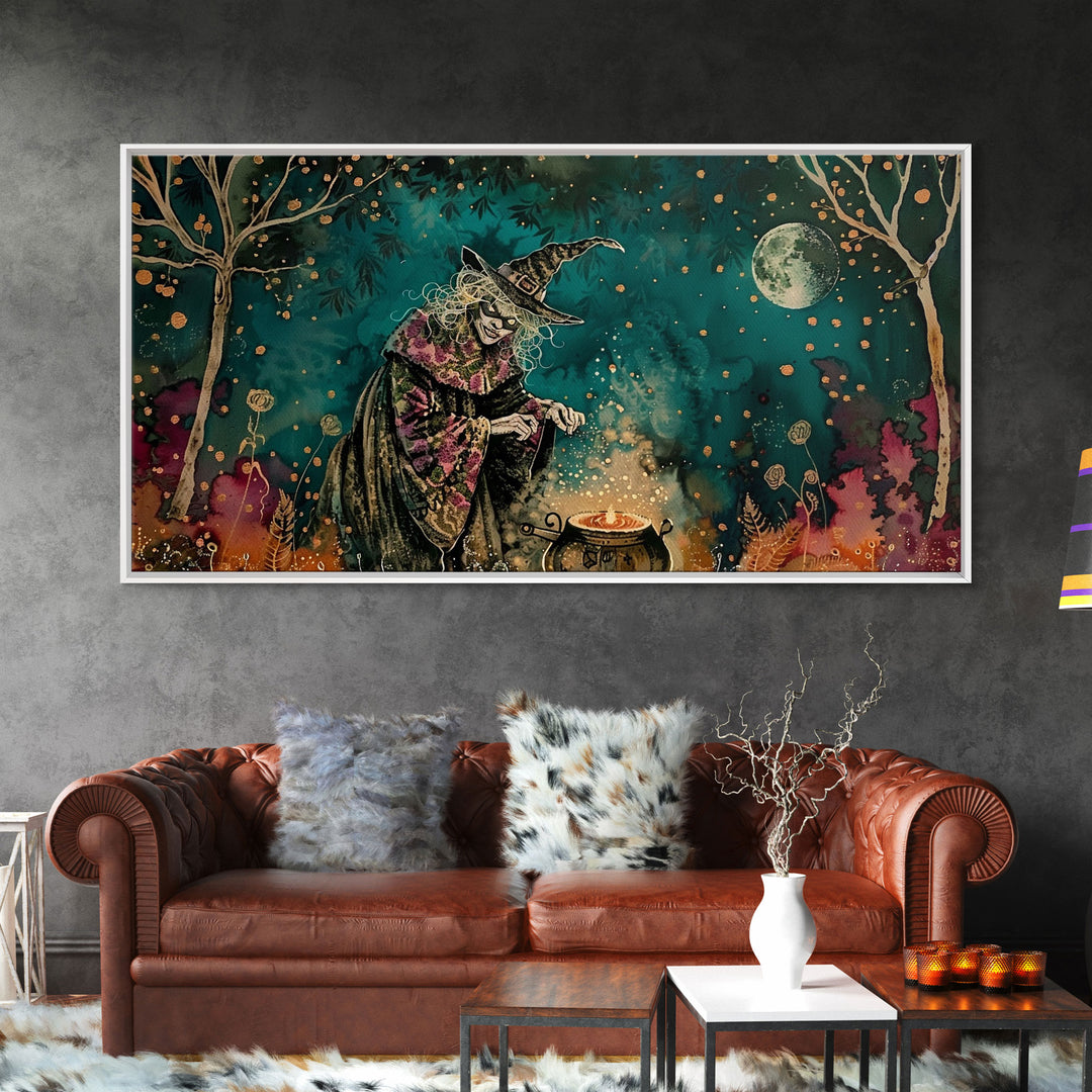 The Witch's Cauldron, Framed Canvas Print, Halloween Decor, Spooky Vibes Dark Academia Wall Art