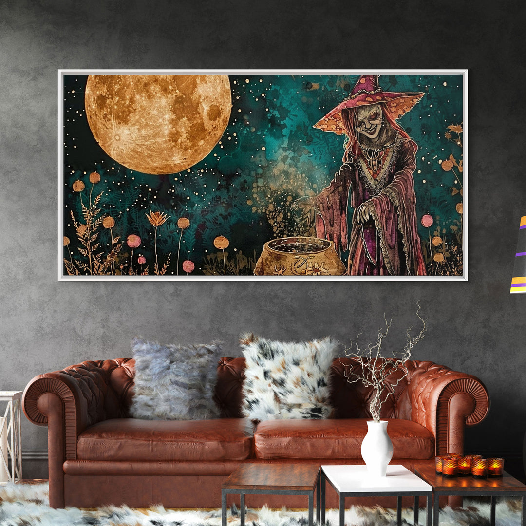 The Witch's Cauldron, Framed Canvas Print, Halloween Decor, Spooky Vibes Dark Academia Wall Art