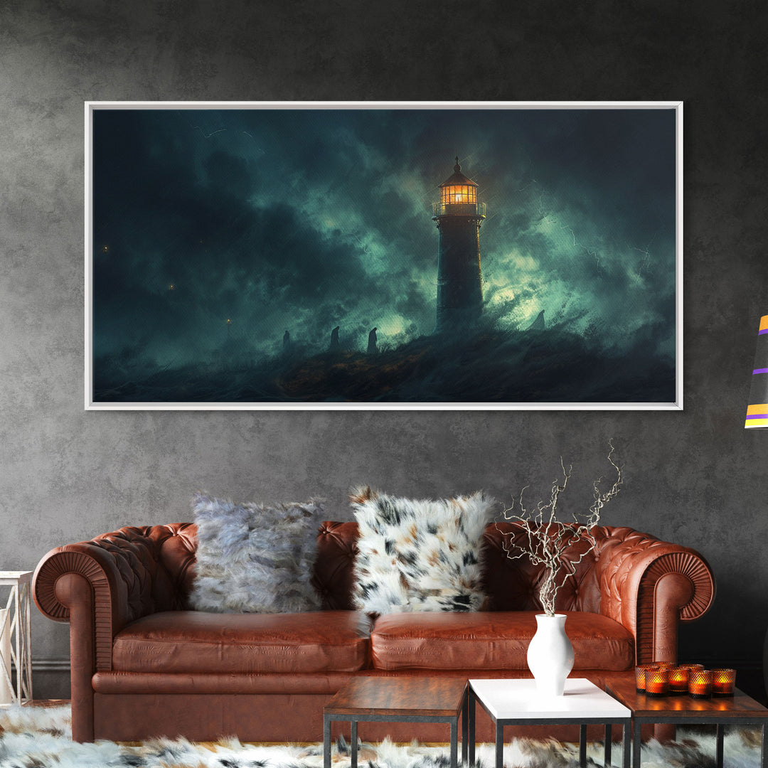 Spooky Haunted Light House Framed Canvas Print - Halloween Decor - Spooky Season Wall Art - Halloween Unique Wall Decor