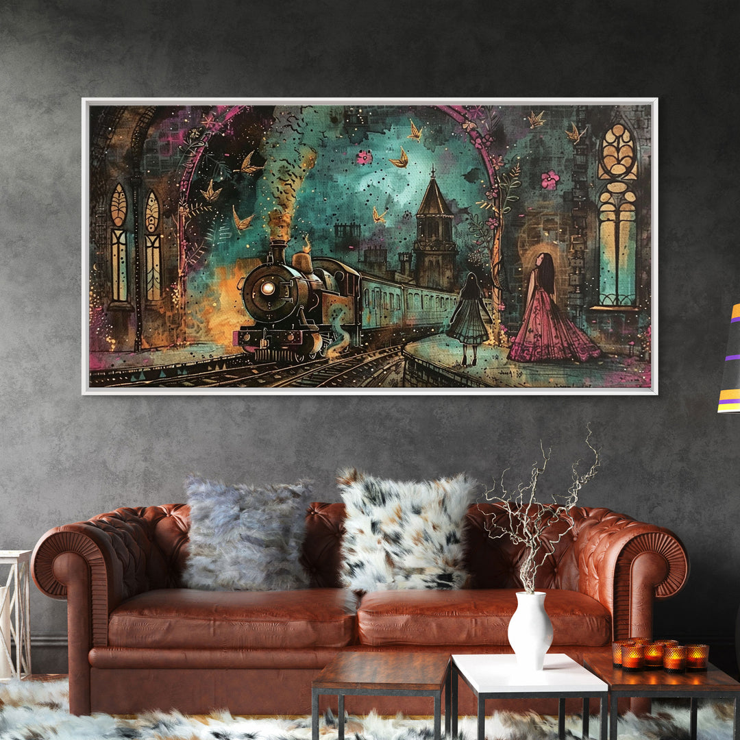 Spooky Haunted Railway, Spooky Wall Art, Framed Canvas Print, Unique Halloween Wall Art Gift Idea, Halloween Props